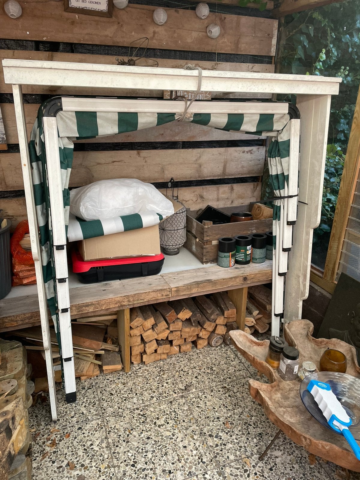 Markies met aluminium frame, groen/wit., Tuin en Terras, Ophalen, Gebruikt, Minder dan 250 cm, Markies