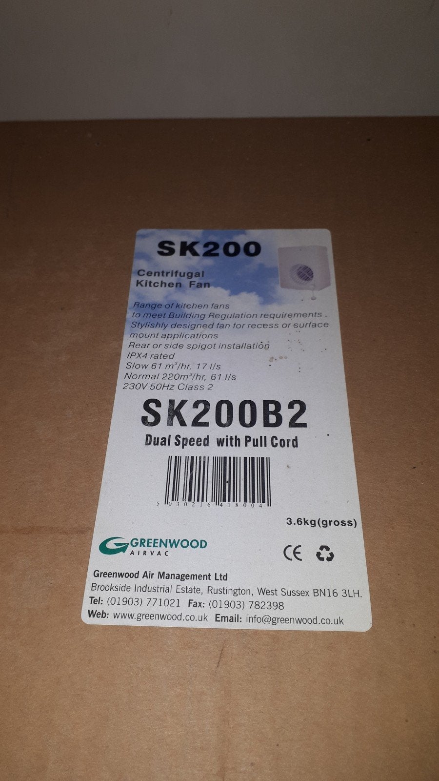 Greenwood SK200B2 Opbouw Keuken Ventilator - Nieuw, Ophalen of Verzenden, Nieuw, Afzuiger