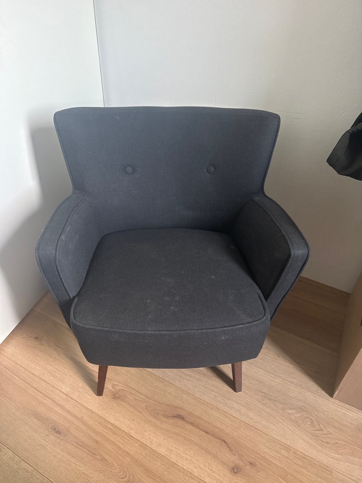 Laag stoeltje - Zwart stoffen fauteuil, Ophalen, Minder dan 50 cm, Gebruikt, Minder dan 75 cm