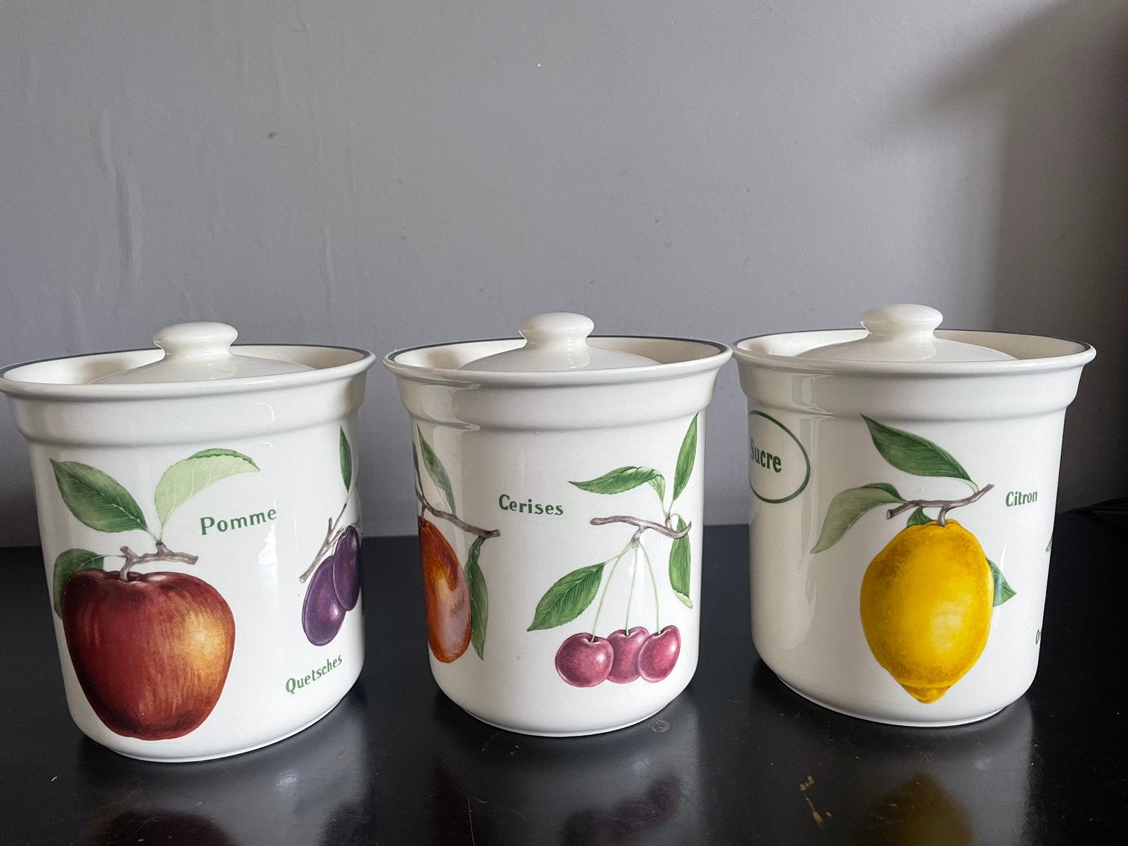 3 Ierse keramiek voorraadpotten koffie thee suiker, Huis en Inrichting, Ophalen of Verzenden, Zo goed als nieuw, Overige materialen