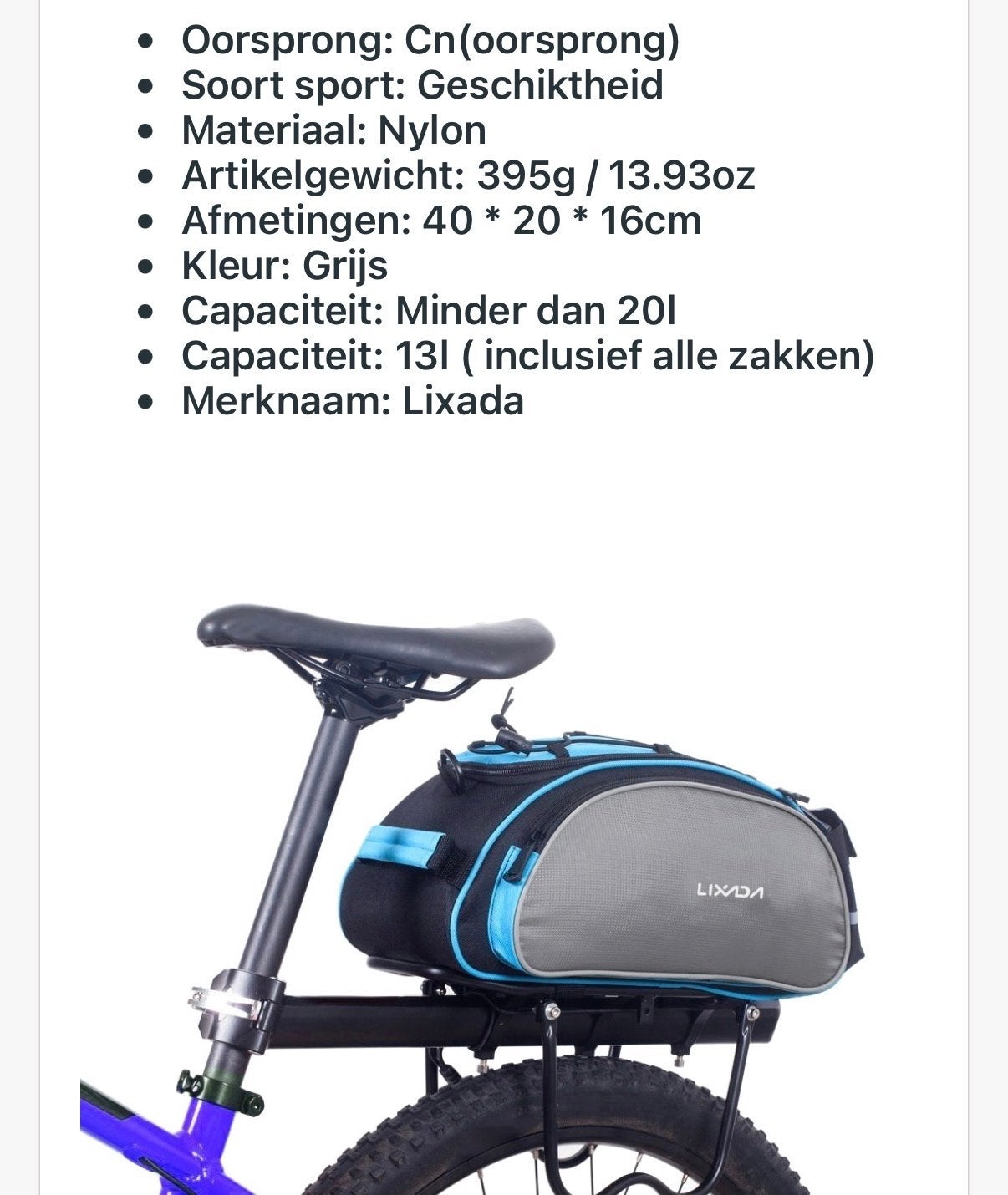 NIEUW Lixada Fiets Achtertas - Waterdicht, 13L Capaciteit, Ophalen of Verzenden, Nieuw