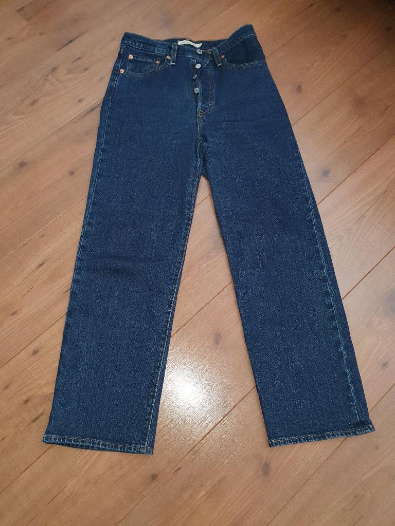 Broek: Levi's Ribcage Straight Ankle jeans spijkerbroek  27/, Ophalen, Zo goed als nieuw, Blauw, W27 (confectie 34) of kleiner