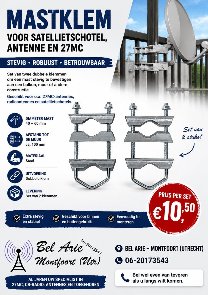 Mastklem voor Satellietschotel, Antenne en 27MC, Ophalen of Verzenden, Nieuw, Toebehoren