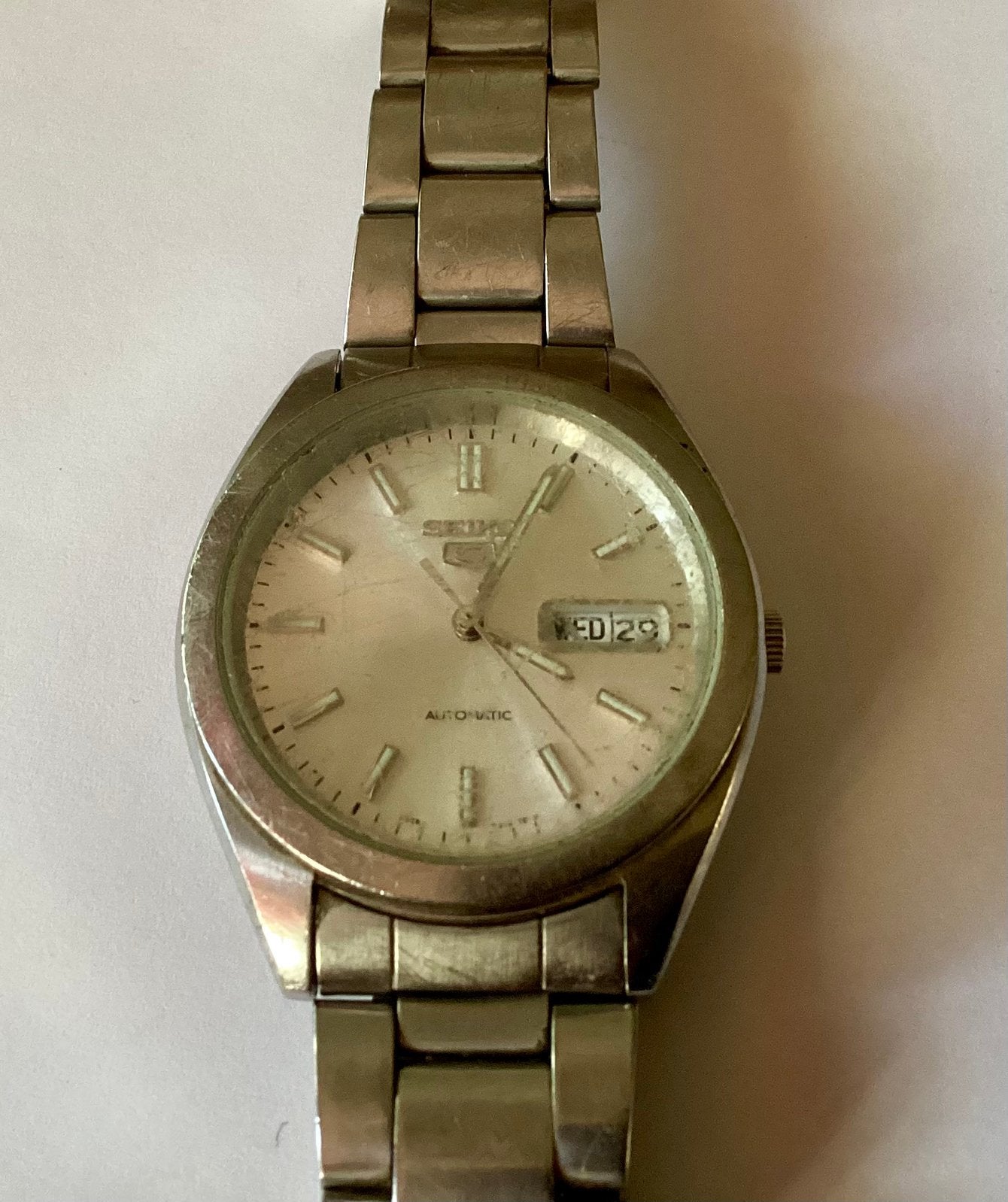 Vintage Seiko 5 Automatic horloge. Glazen achterkant., Ophalen of Verzenden, Zo goed als nieuw, Staal, Seiko