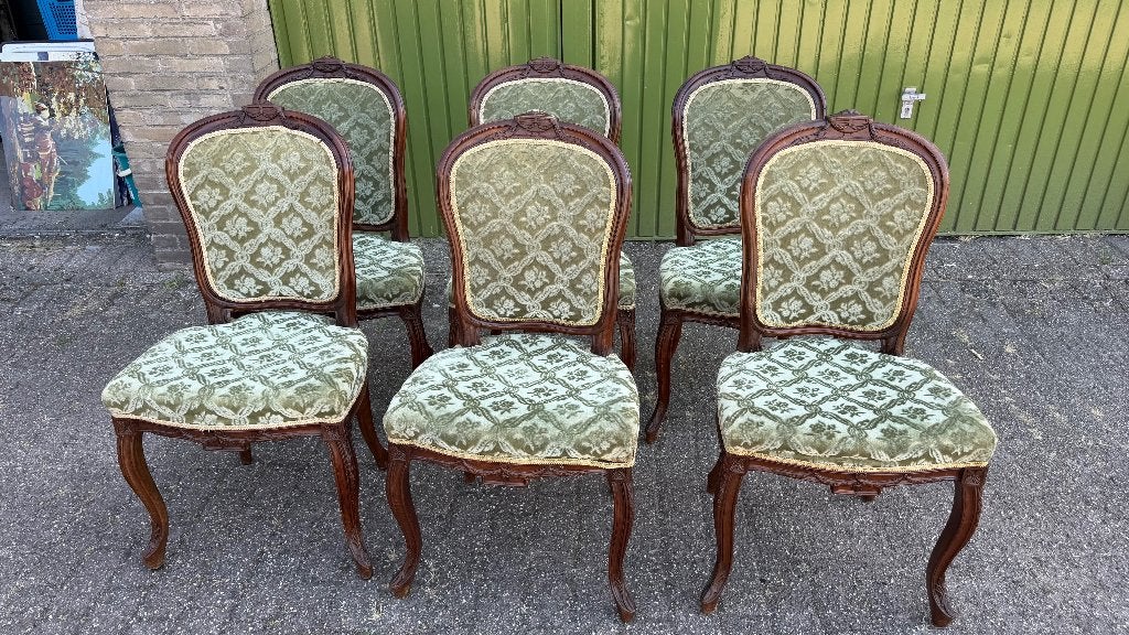 Set van 6 antieke mahoniehouten Régence stoelen, Ophalen