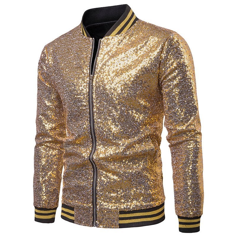 Heren gouden glitter baseball jas / jack zomerjas glimmende, Verzenden, Nieuw, Overige maten
