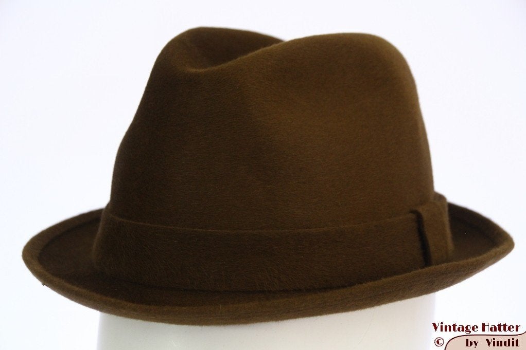 Vintage Gleufhoed Bianto groenig bruin 55 = S - XS Borsalino, Hoed, Ophalen of Verzenden, 57 cm (M, 7⅛ inch) of minder, Gedragen
