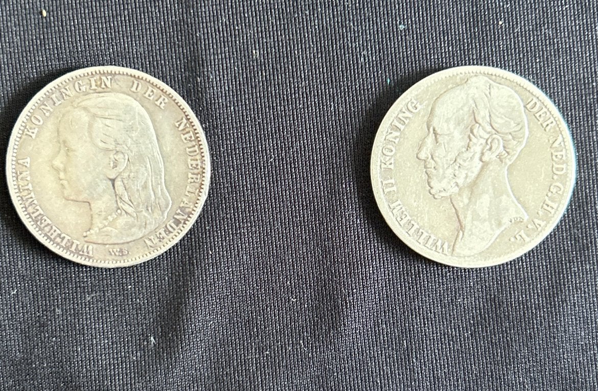 2 guldens 1848 & 1892 willen II & wilhemina, Postzegels en Munten, Munten | Nederland, Ophalen of Verzenden, Koning Willem II