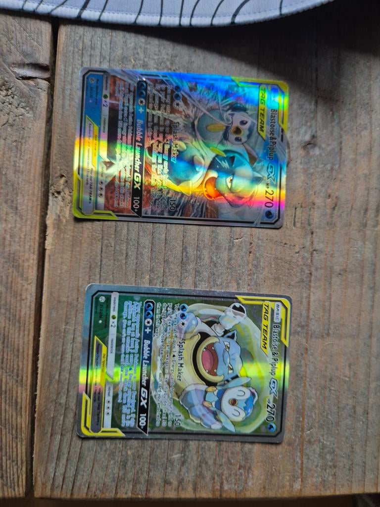 Blastoise & Piplup GX Tag Team Pokémon kaarten, Ophalen of Verzenden, Zo goed als nieuw, Meerdere kaarten, Foil