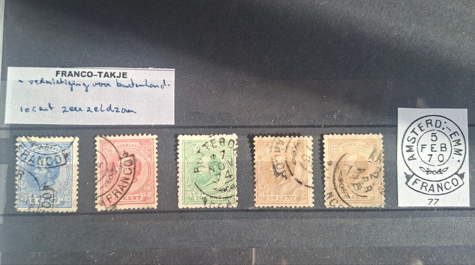 Nederland 1872 emissie met zeldzame Francotakje stempel, Postzegels en Munten, Postzegels | Nederland, Ophalen of Verzenden, T/m 1940