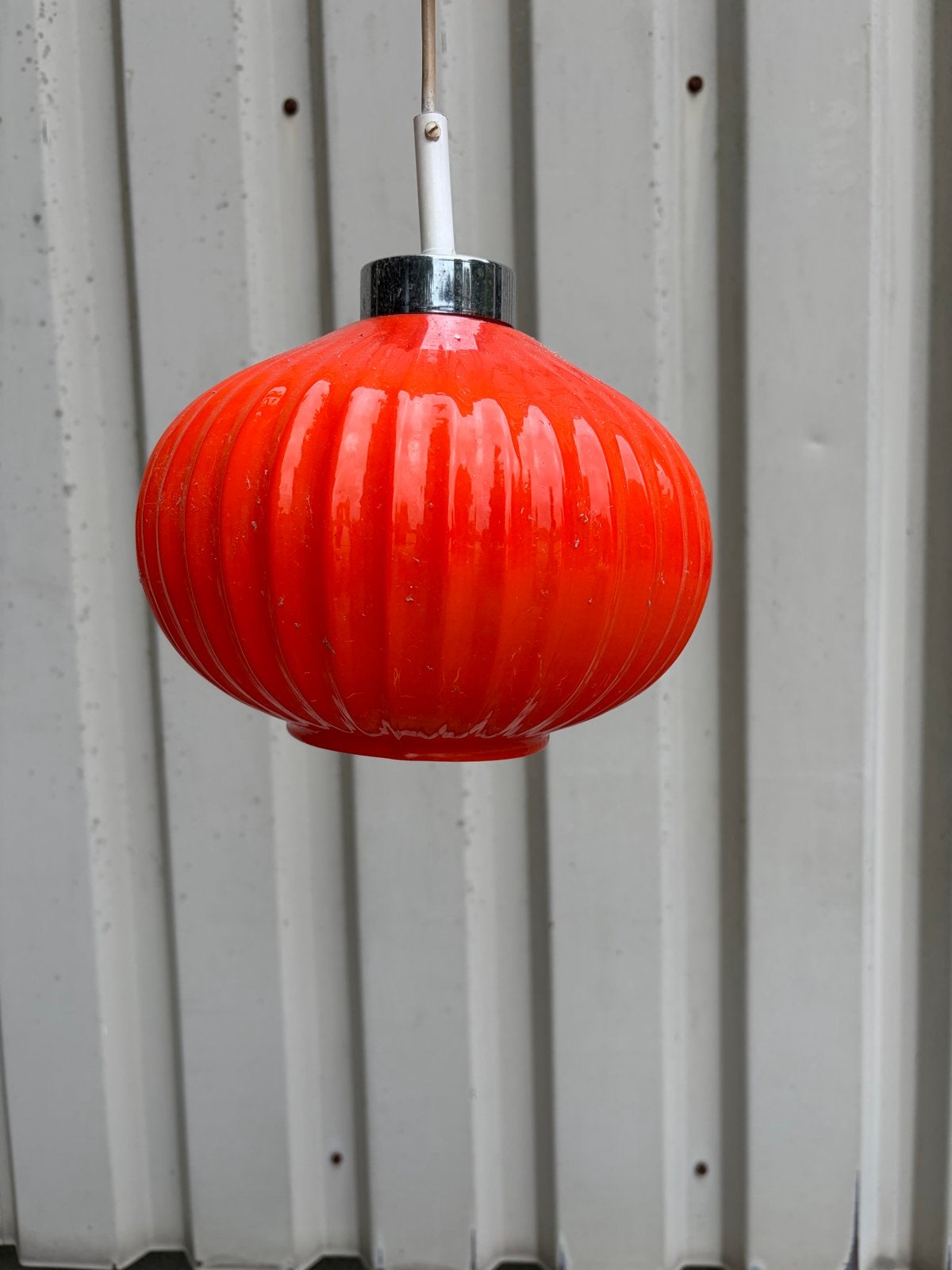 Space Age Vintage Retro Glazen Hanglamp Oranje, Ophalen, Gebruikt, Glas, Minder dan 50 cm