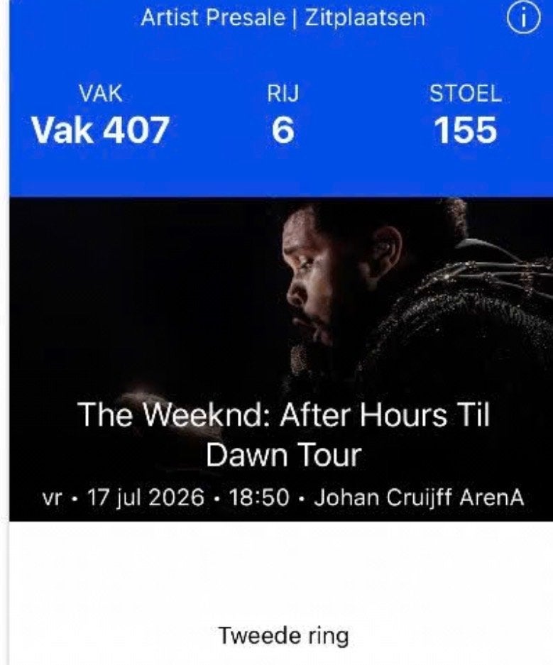 The Weeknd 2026 concert kaartjes 2 zitplekken, Twee personen, Juli