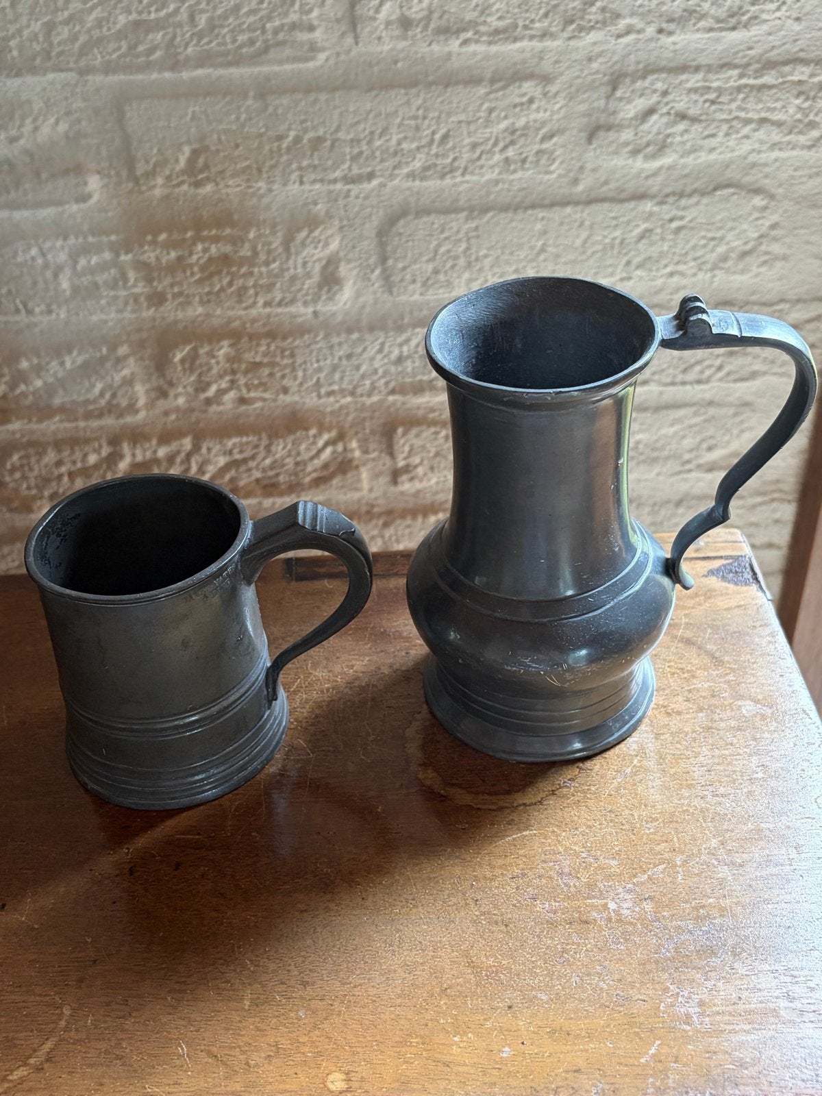 Antieke tinnen kannen - set van 2, Ophalen of Verzenden