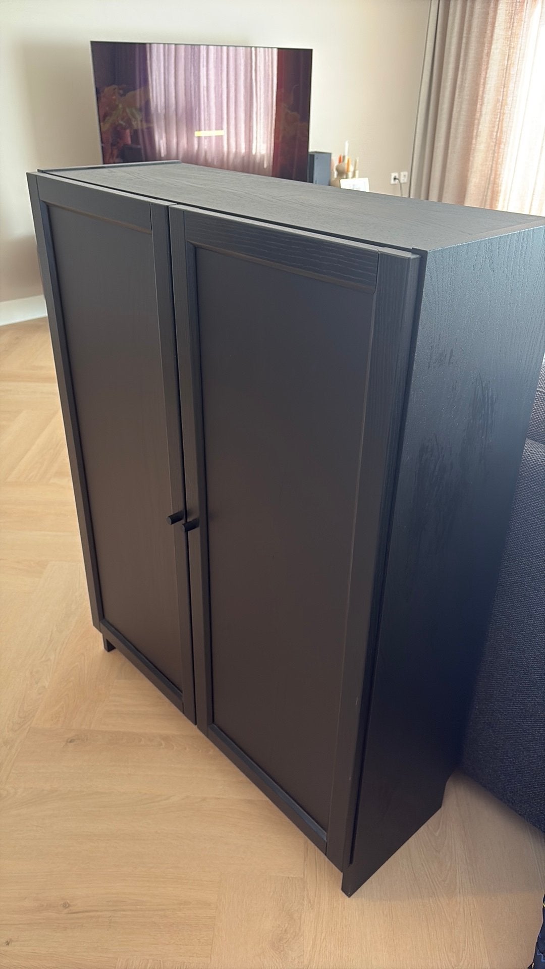 IKEA BILLY / OXBERG Boekenkast met deuren, zwart eikenpatroo, Ophalen, 100 tot 150 cm, 50 tot 100 cm, Zo goed als nieuw