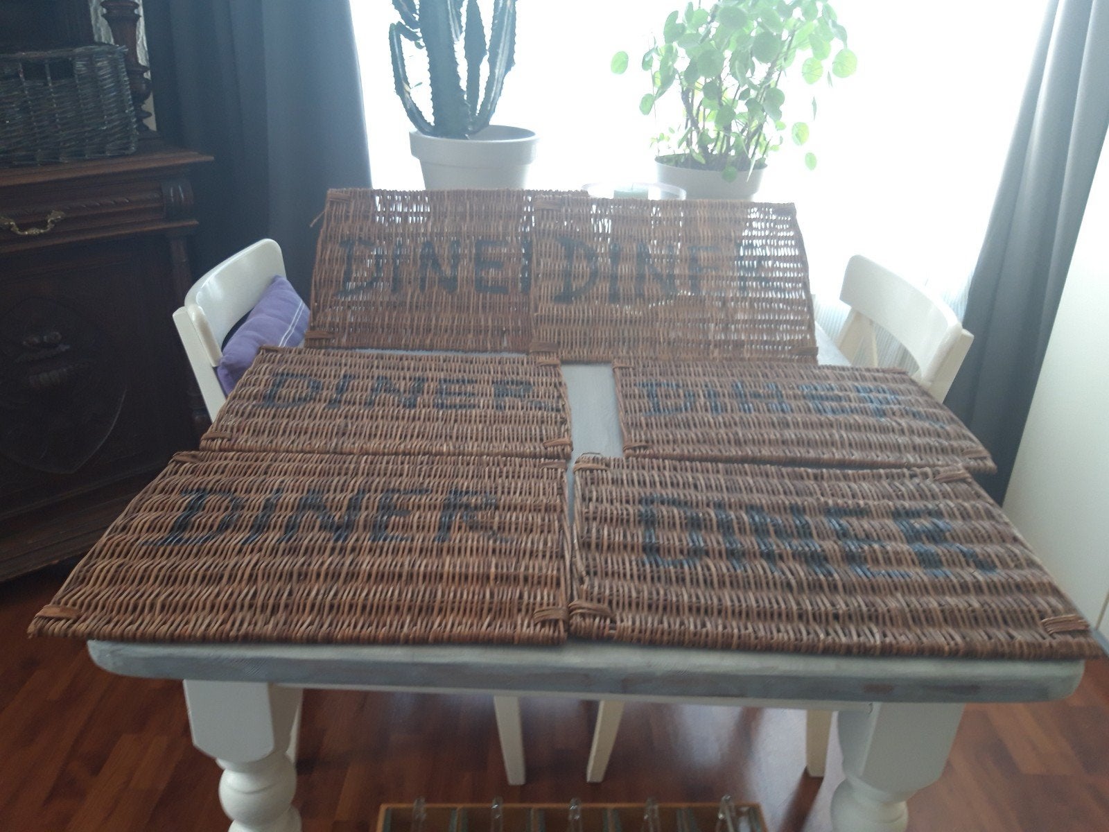 Rotan placemats met 'DINER' opdruk - set van 6, Ophalen