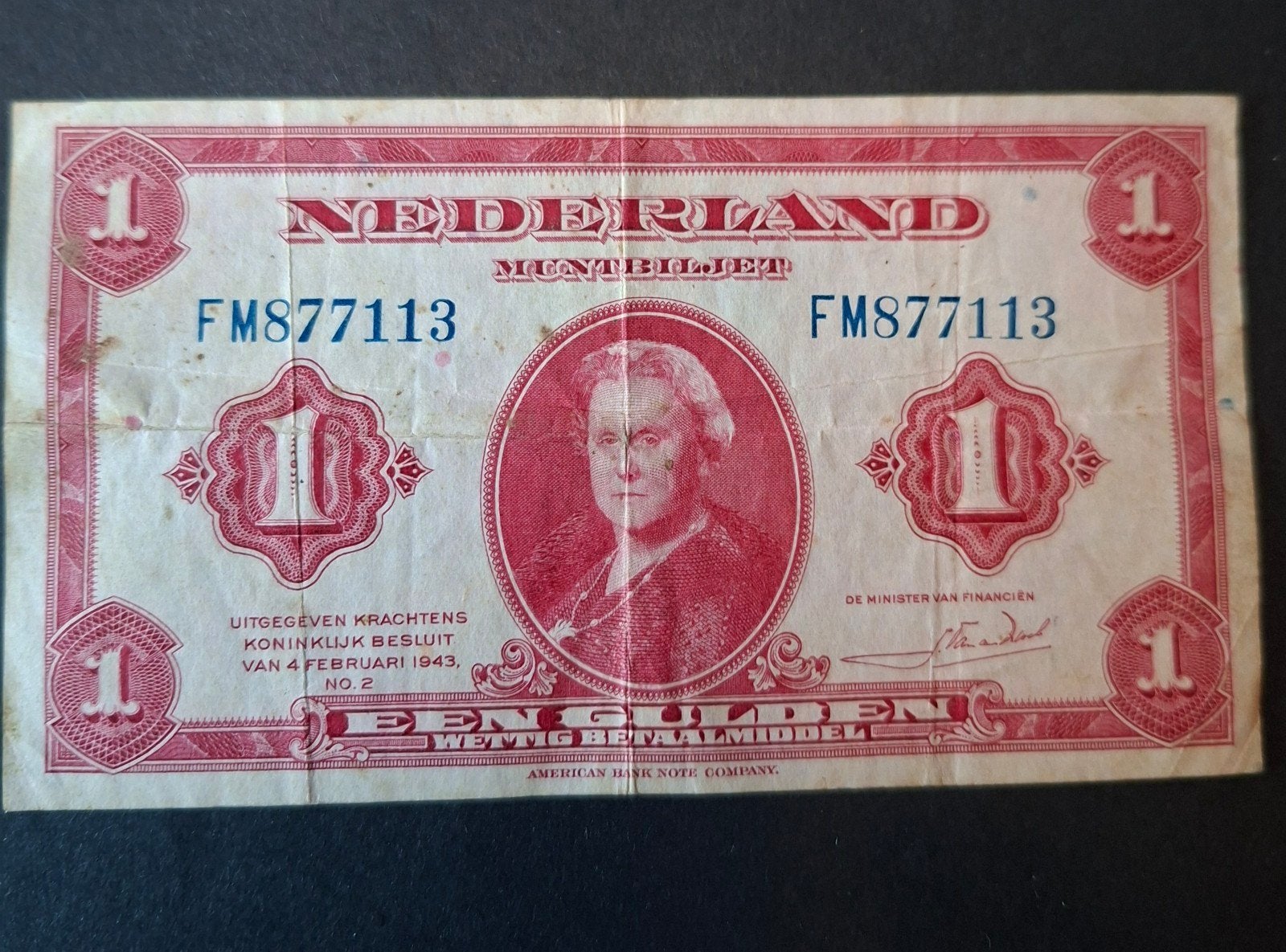 Nederland 1 Gulden Muntbiljet 1943 - Zeldzaam Biljet, Postzegels en Munten, Bankbiljetten | Nederland, Ophalen of Verzenden