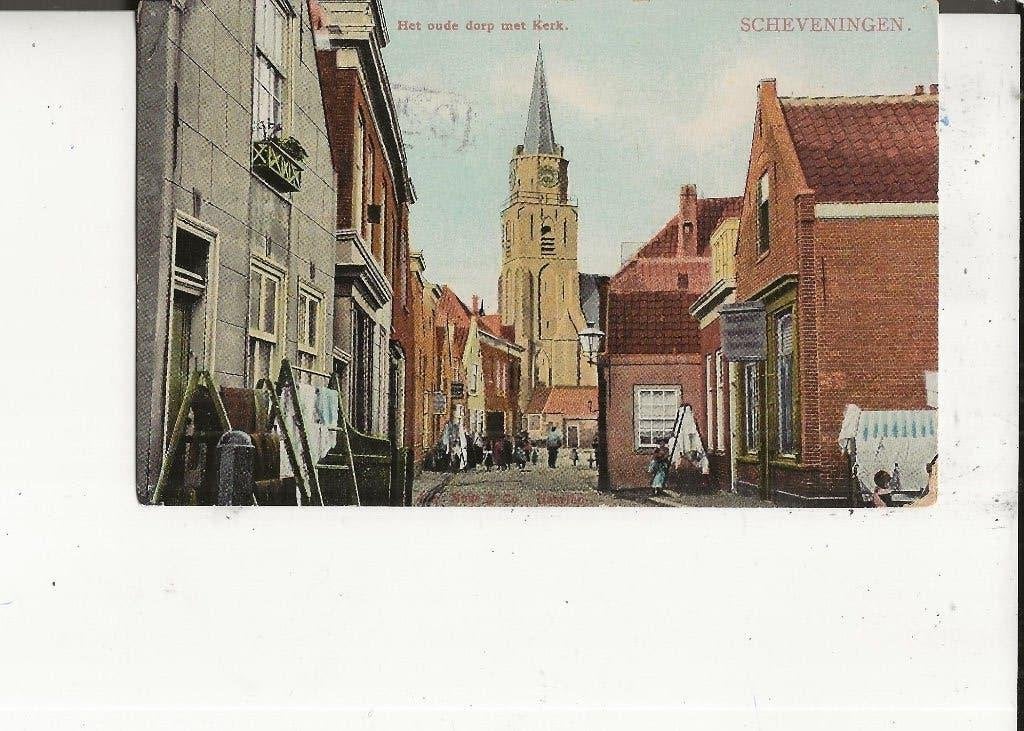 Scheveningen Het oude dorp met Kerk en wasgoed Tulpkaart, Ophalen of Verzenden, Voor 1920, Gelopen, Zuid-Holland