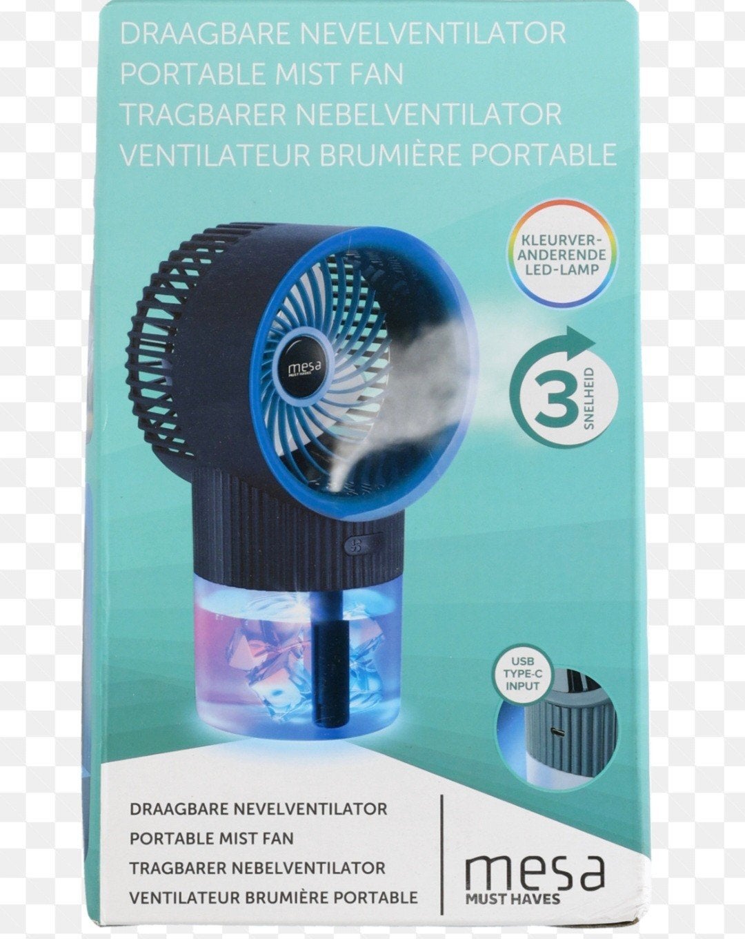 Draagbare Nebelventilator met LED-lamp en USB-C, Ophalen of Verzenden, Nieuw, Overige