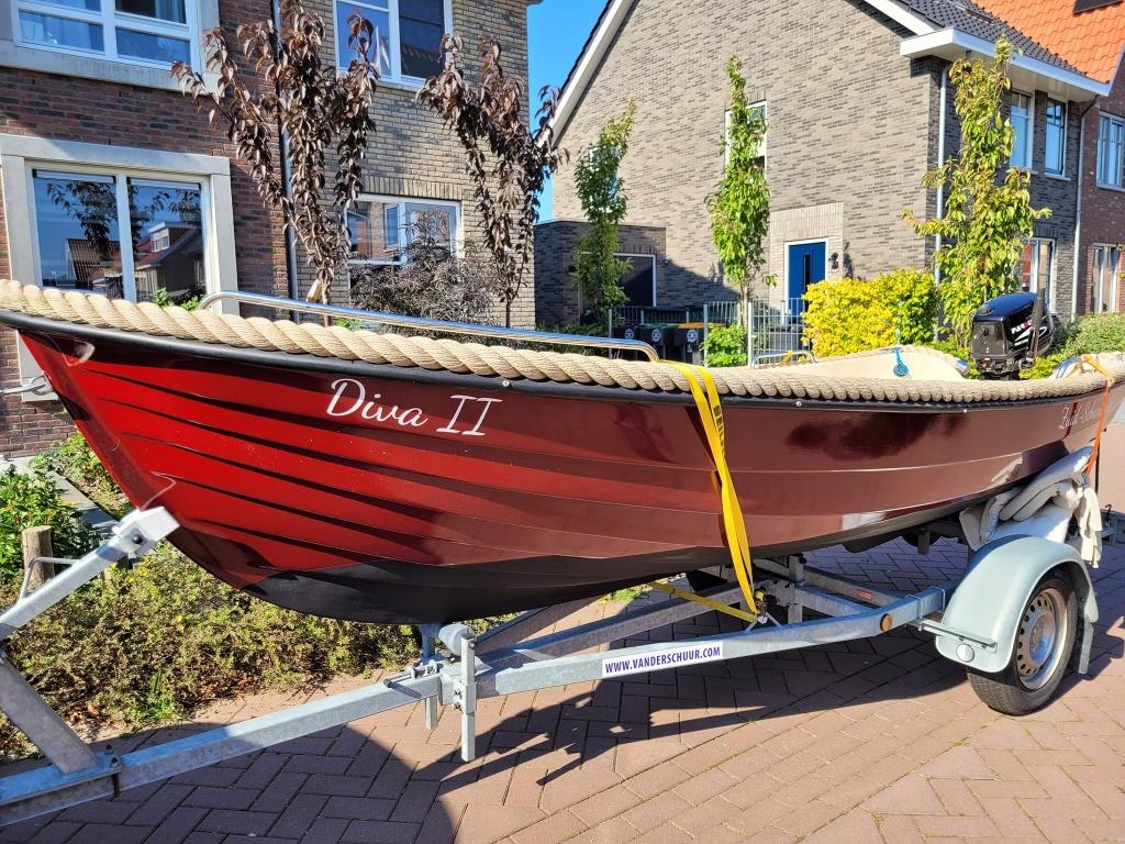 Prachtige Wiedesloep 430 inclusief Zonnedek, Watersport en Boten, Sloepen, Overige typen, 6 pk, Zo goed als nieuw, Afdekzeil
