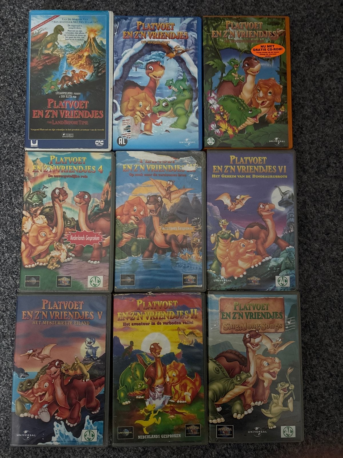 Platvoet en zijn Vriendjes VHS collectie (9 stuks), Cd's en Dvd's, Nederlands ondertiteld, Gebruikt, Alle leeftijden, Kinderfilm
