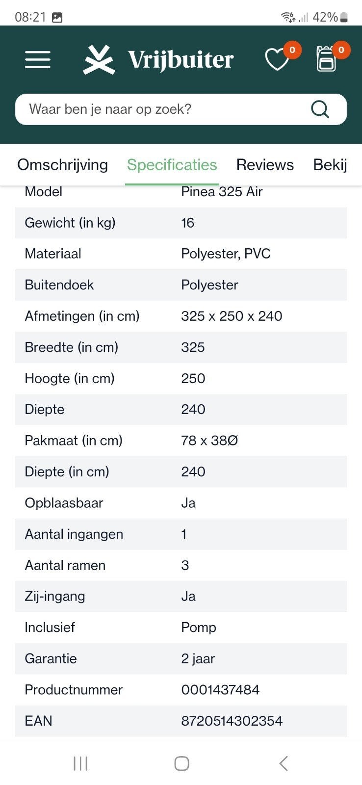 Air voortent, Ophalen