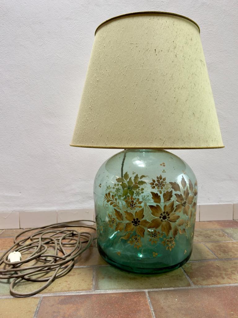 Vintage glazen tafellamp met bloemmotief, Antiek en Kunst, Antiek | Lampen, Ophalen