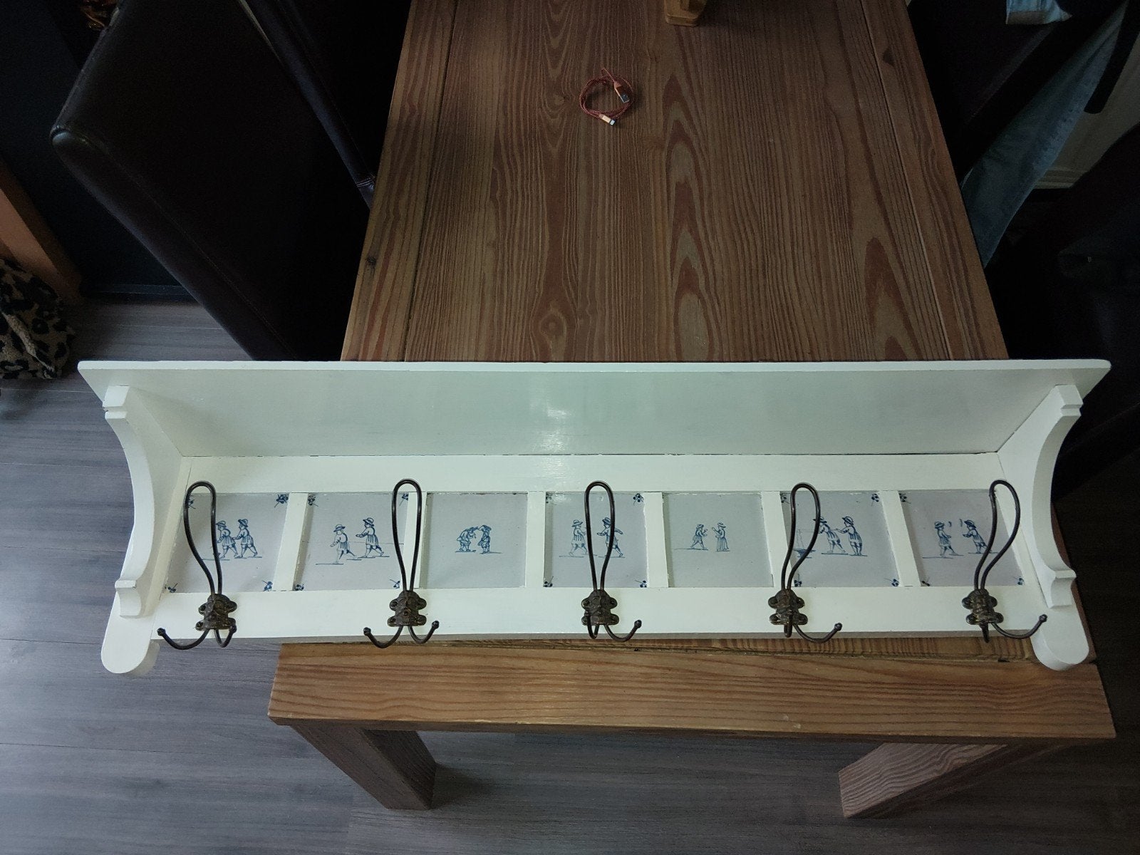 Antieke kapstok met tegeltje, Huis en Inrichting, Gebruikt, Minder dan 100 cm, Hout, Ophalen