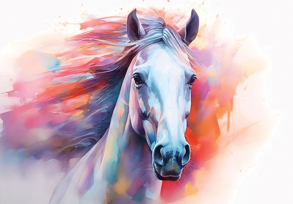 Paarden behang Aquarel gekleurd paard, Muurdeco4kids, Verzenden, Fotobehang