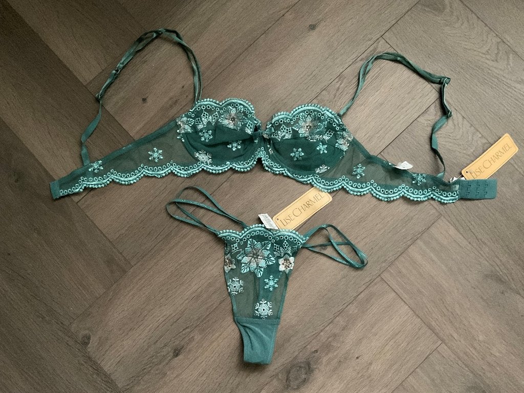 Nieuw - Lise Charmel zeegroen kanten setje 75B + S, Lise Charmel, Ophalen of Verzenden, Groen, Setje