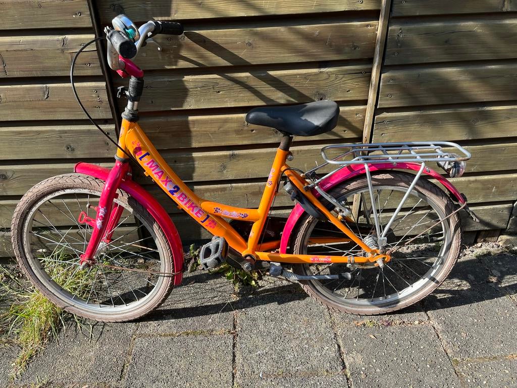 Kinderfiets 20 inch Max2Bike - Oranje/roze meisjesfiets, Ophalen, Gebruikt, Terugtraprem, 20 inch of meer