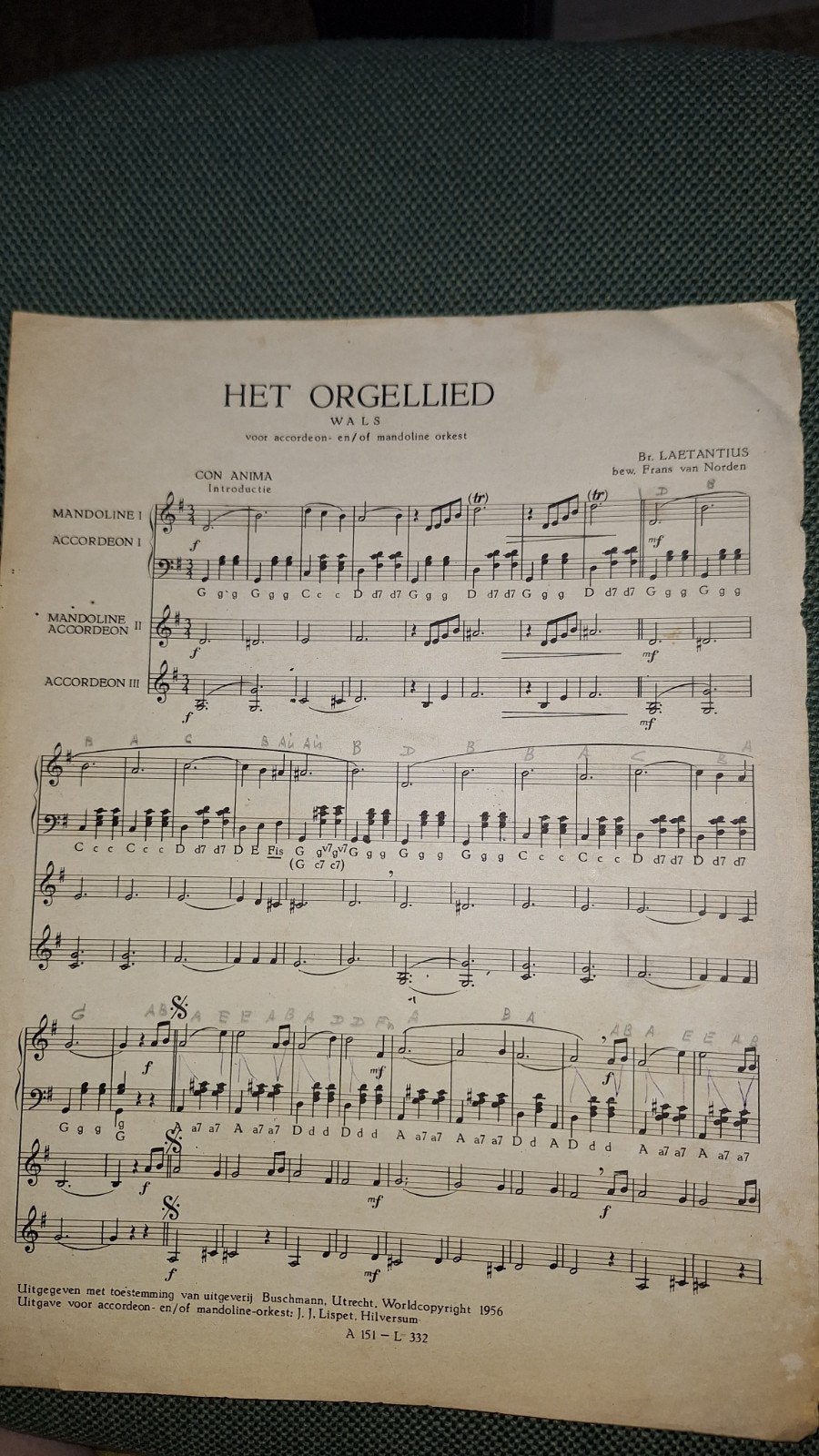 Het Orgellied - voor accordeon of mandoline, Gebruikt, Thema, Populair, Banjo of Mandoline