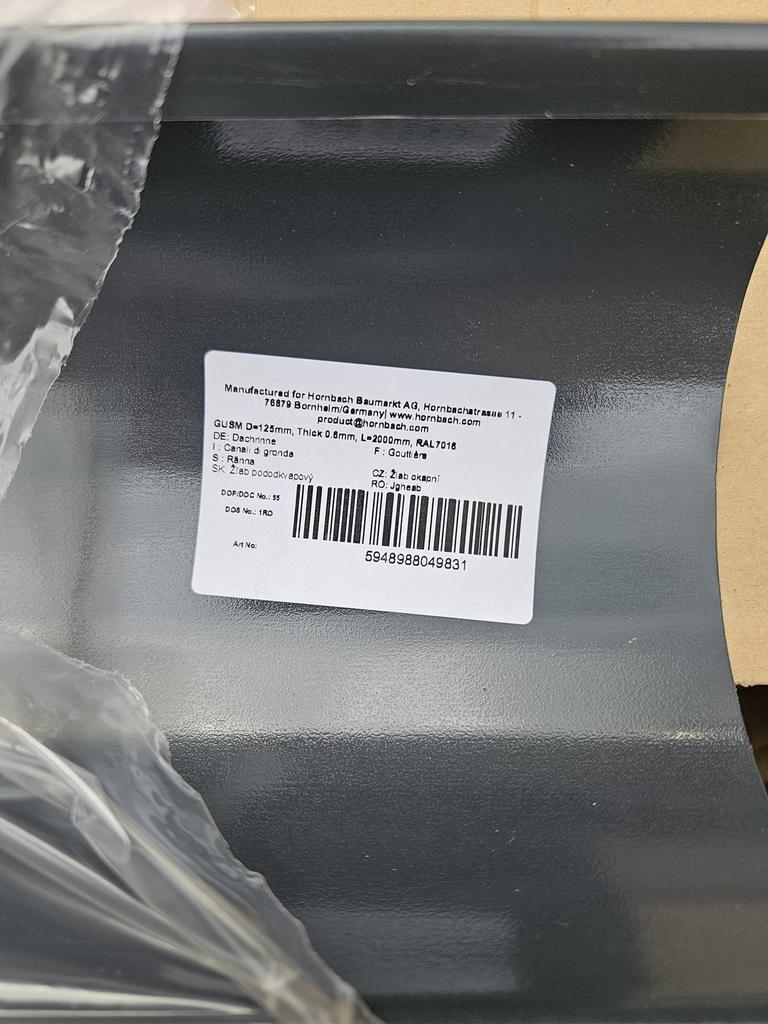 PRECIT Mastgoot staal RAL 7016 antraciet Ø 125 mm, 2000mm, Nieuw, 15 m² of meer, Metaal, Grijs