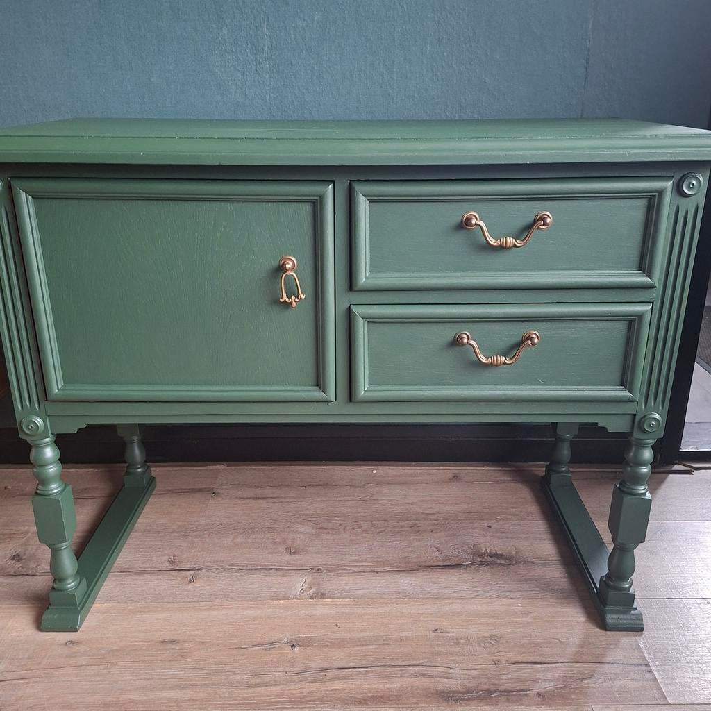 Vintage Groene Bijzettafel/Dressoir met Lade en Kastje, Ophalen