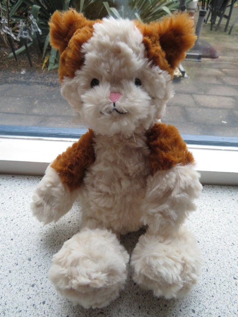 Poes van Hema wit met bruin langharig velours meet ca 32 cm, Hema, Wasbaar, Ophalen of Verzenden, Zo goed als nieuw