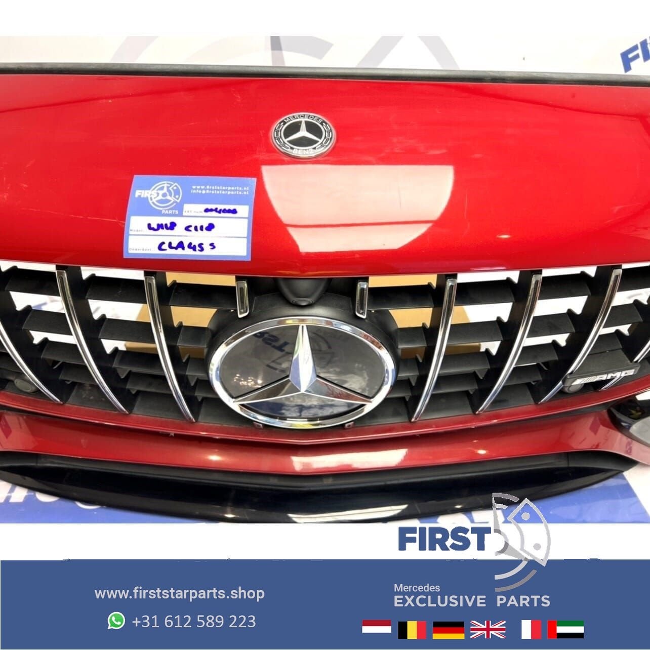 W118 CLA45 CLA45S AMG AERO VOORBUMPER ROOD + GT GRIL ORIGINE, Gebruikt, -, Voor, Ophalen of Verzenden