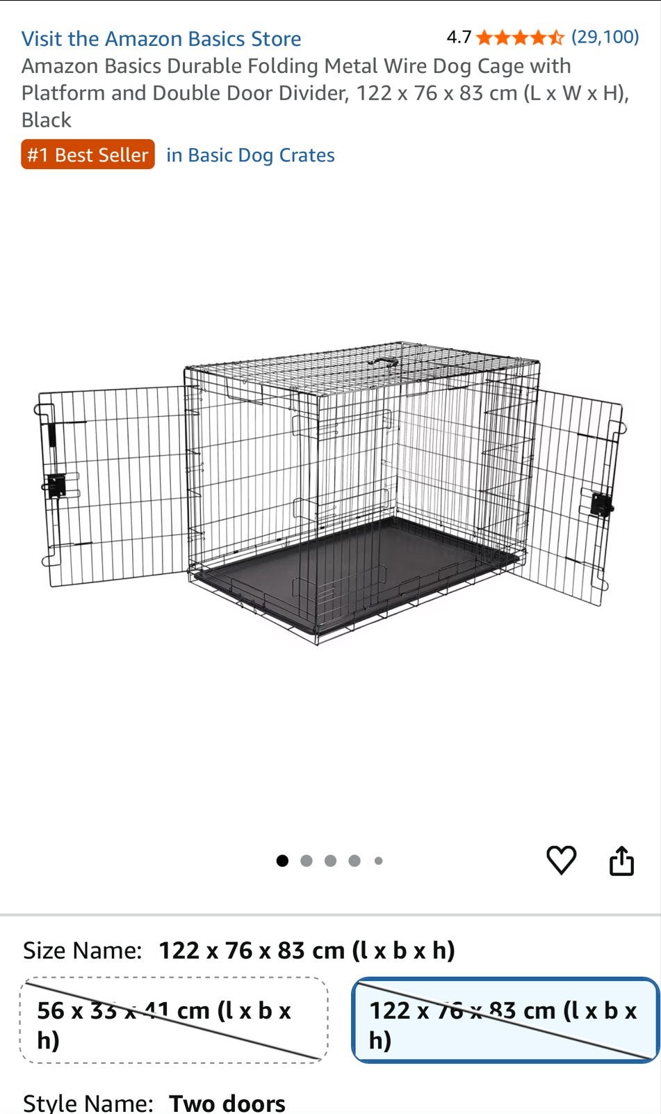 Dog Cage 122 x 76 x 83 cm - Free pickup today!, Ophalen