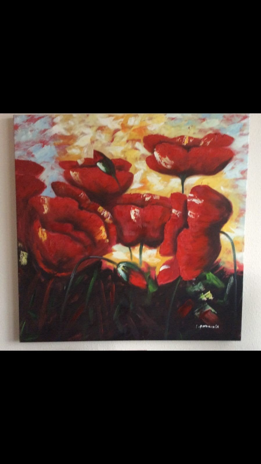 Schilderij met rode klaprozen - Levendige bloemenkunst, Bloemen, Origineel werk, Doek, Expressionistisch