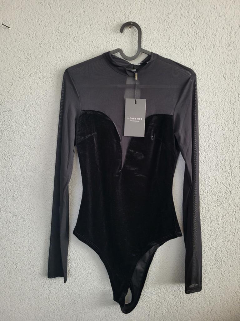 Loavies mesh velvet bodysuit maat M, Maat 38/40 (M), Verzenden, Zwart, Nieuw