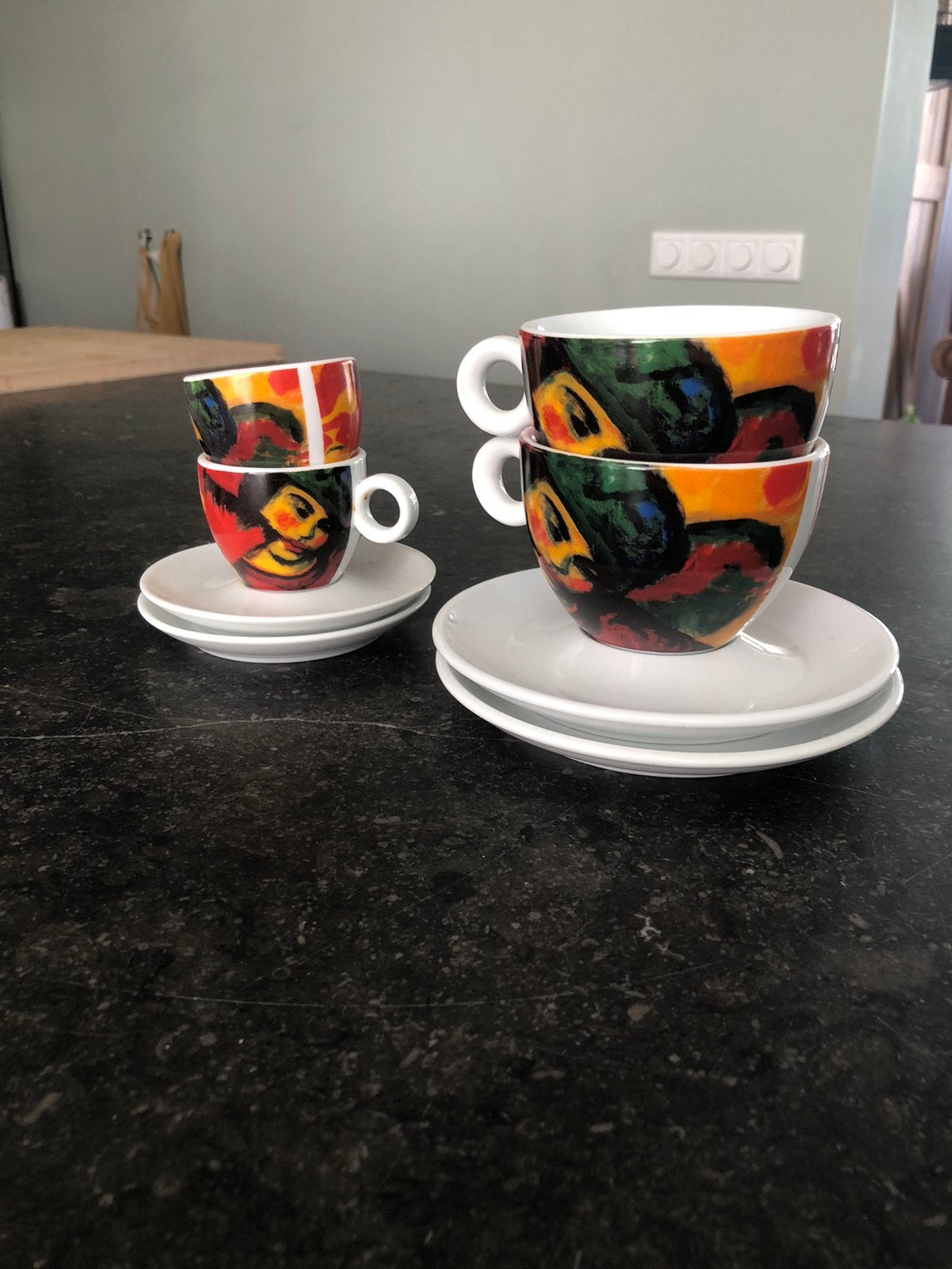 2 espresso en 2 koffiekopjes Rembrandt Caravaggio, Ophalen of Verzenden, Zo goed als nieuw, Porselein, Kop en/of schotel