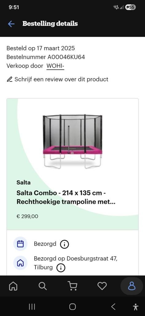 Salta Combo Rechthoekige Trampoline 214x135 cm - Roze, Ophalen, Zo goed als nieuw