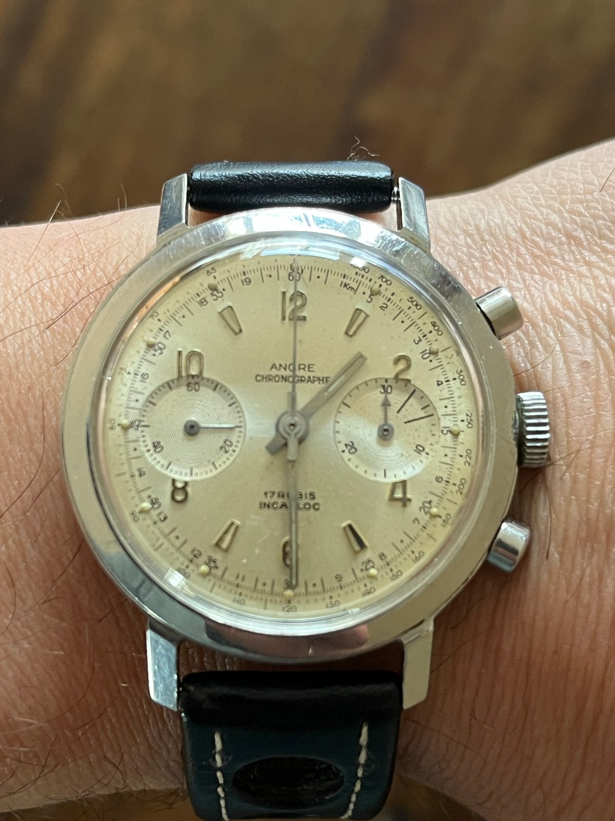 Ancre Chronograaf Landeron 148 - Stalen kast 37,5 mm, Overige merken, Staal, Met bandje, Polshorloge