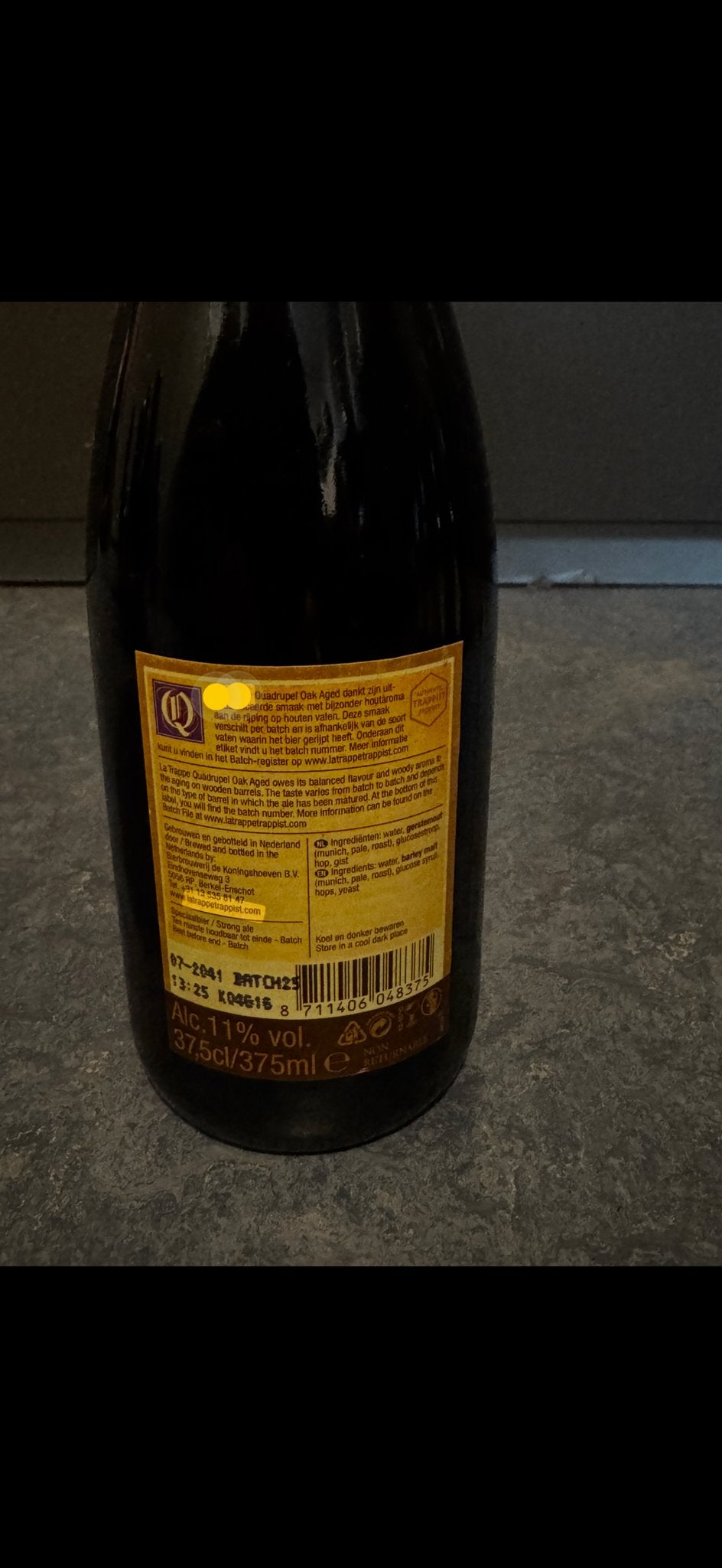 La Trappe Quadrupel Oak Aged Batch 25 - 375ml, Ophalen of Verzenden, Nieuw, Flesje(s), La Trappe
