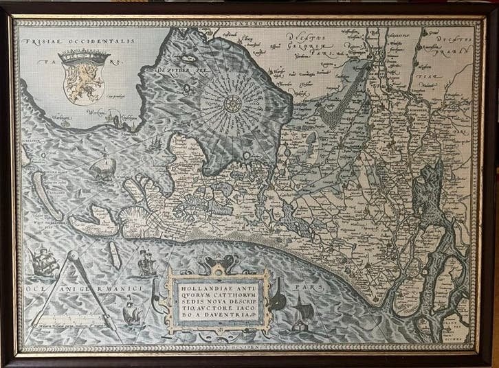 Oude landkaart van Noord-Holland met lijst, Boeken, Atlassen en Landkaarten, Ophalen, Voor 1800, Nederland, Landkaart
