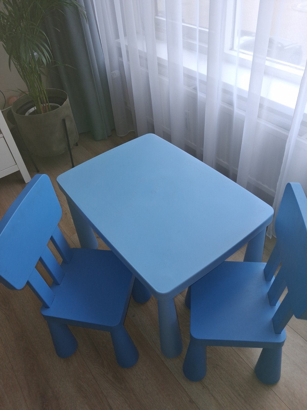 Ikea Mammut tafel en 2 stoelen - Blauw, Ophalen