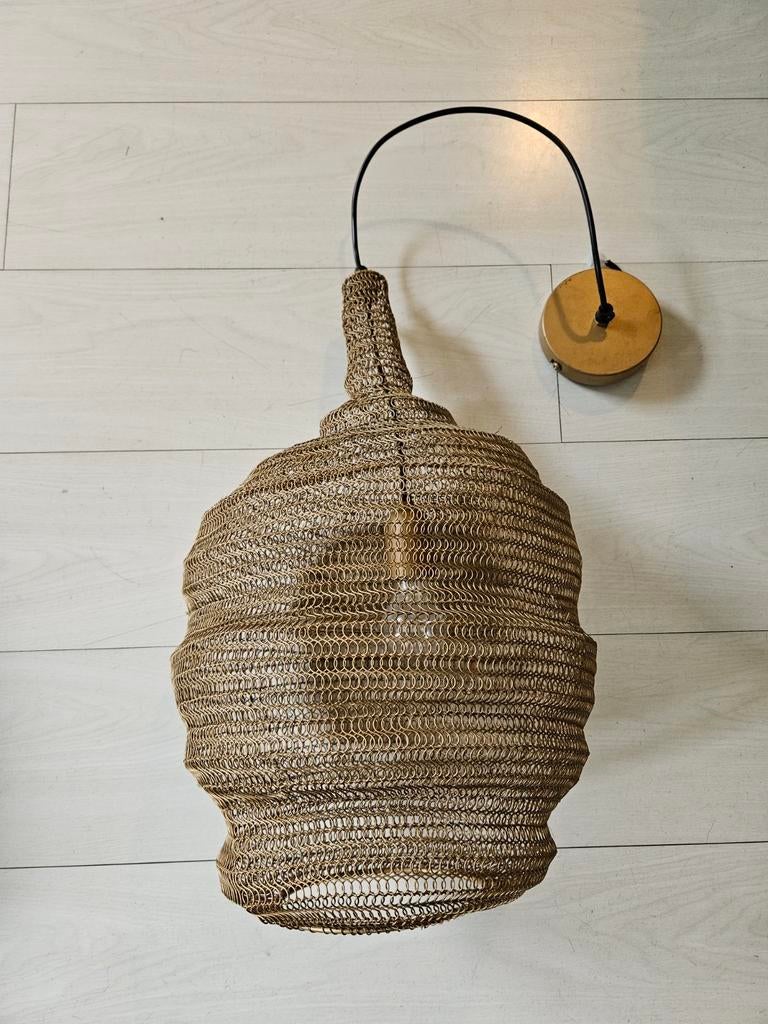 Moderne hanglamp metaal messingkleurig, Ophalen, Zo goed als nieuw, 37 cm, Metaal