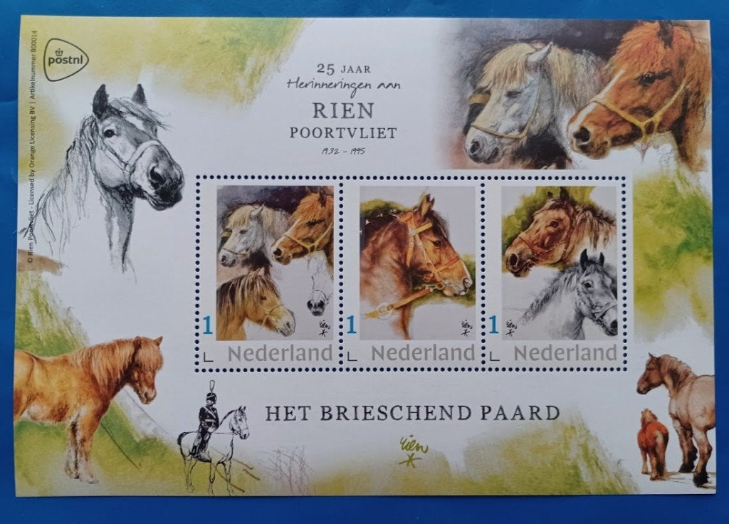 Postzegelvel Rien Poortvliet - Het brieschend paard 25 jaar, Postzegels en Munten, Verzenden, Na 1940, Postfris