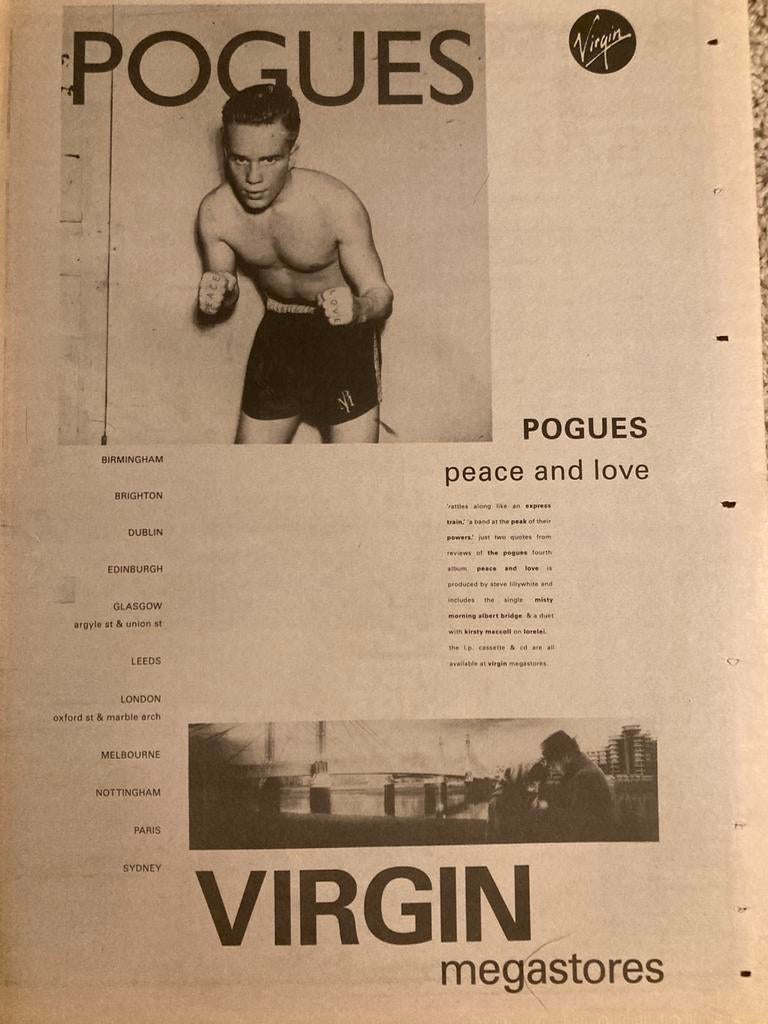 THE POGUES Peace And Love tour A3 advertentie, Ophalen of Verzenden, Gebruikt