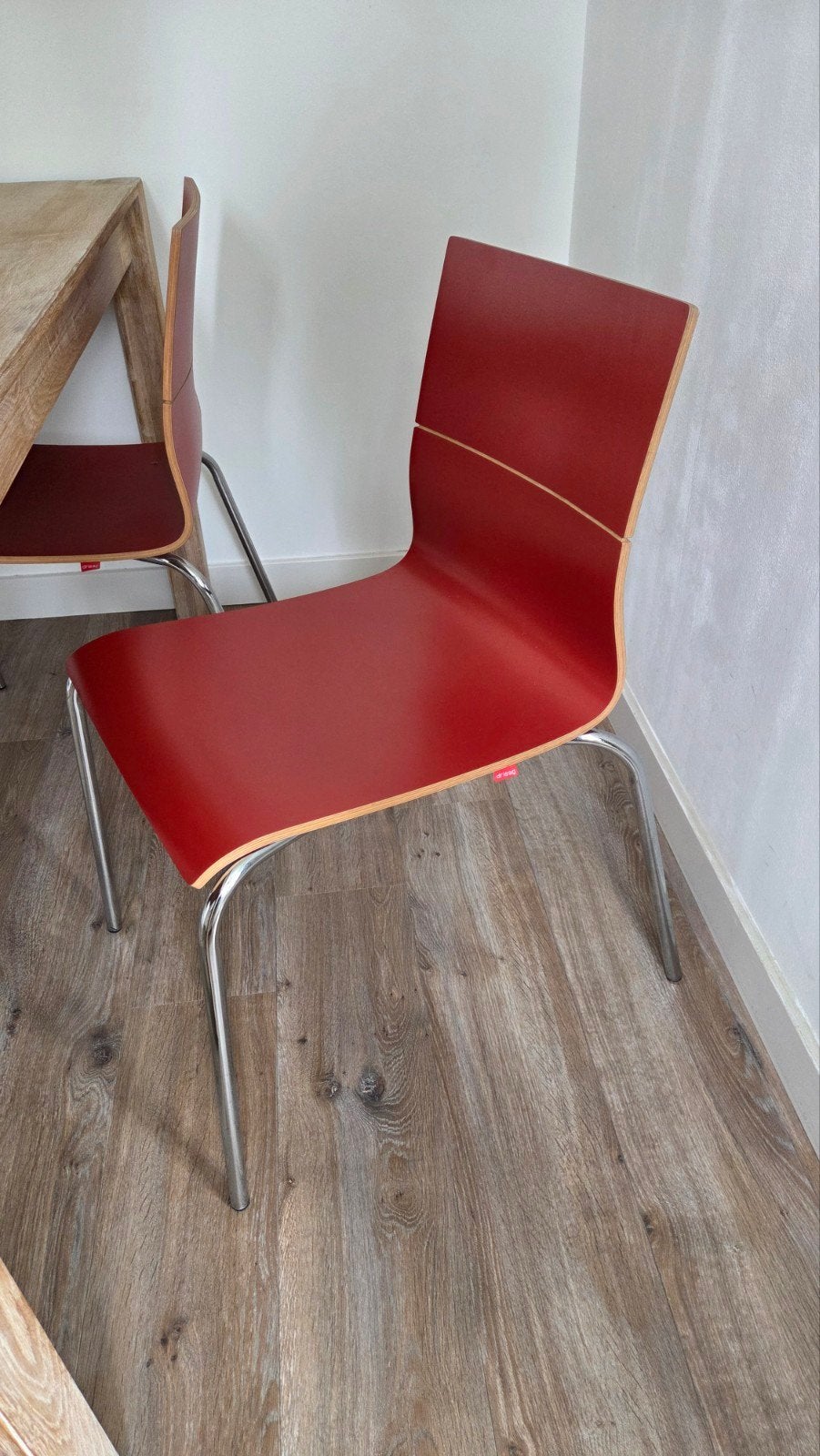4x Drisag stoel - Rood met chromen onderstel, Huis en Inrichting, Stoelen, Ophalen, Gebruikt, Eén, Modern