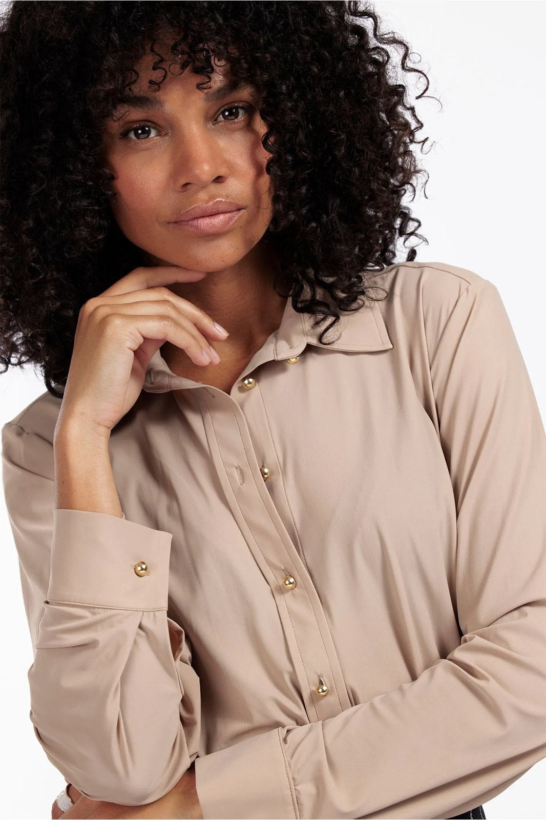 Studio anneloes bobby gold blouse L latte travelstof, Maat 42/44 (L), Ophalen of Verzenden, Zo goed als nieuw, X