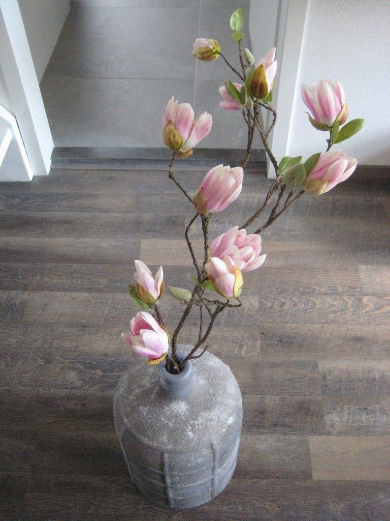 VINTAGE vaas grijs met Magnolia tak, Ophalen, Grijs, 42 cm, Met patroon/structuur